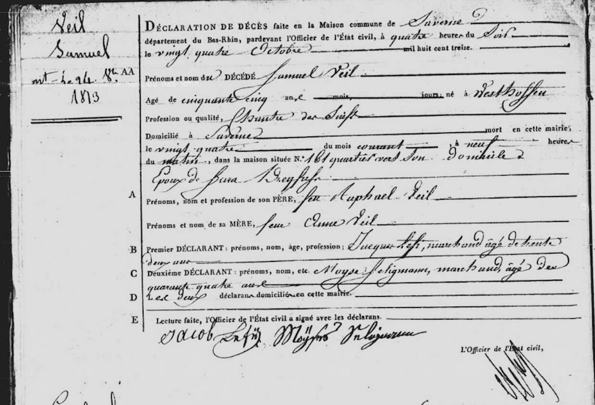 Acte décès Samuel Raphael Weill