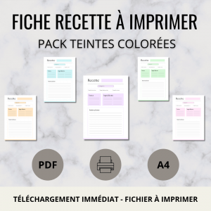 Pack 5 fiches recettes - Teintes colorées (à imprimer)