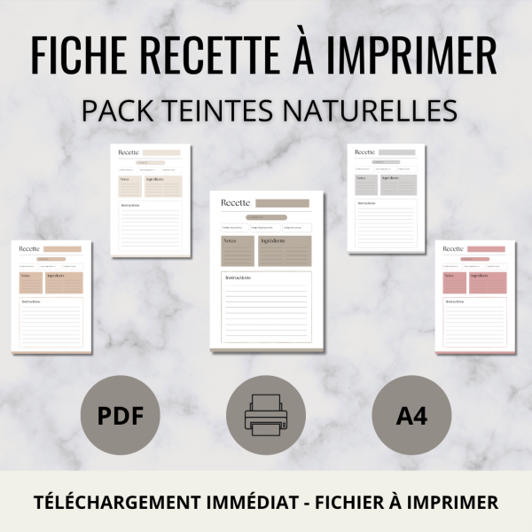 Pack 5 fiches recettes - Teintes naturelles (à imprimer)