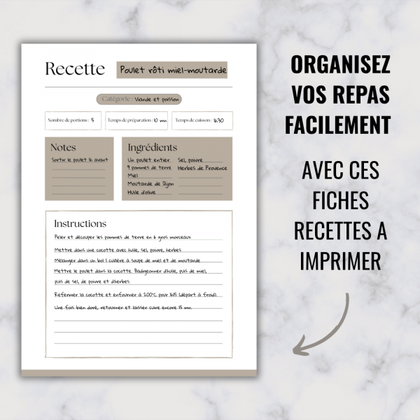 Pack 5 fiches recettes - Teintes naturelles (à imprimer) – Image 2